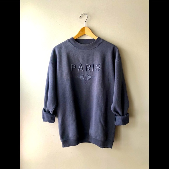 Vintage Tops - VTG Paris France Sweatshirt Gray/Blue Cotton/Polye